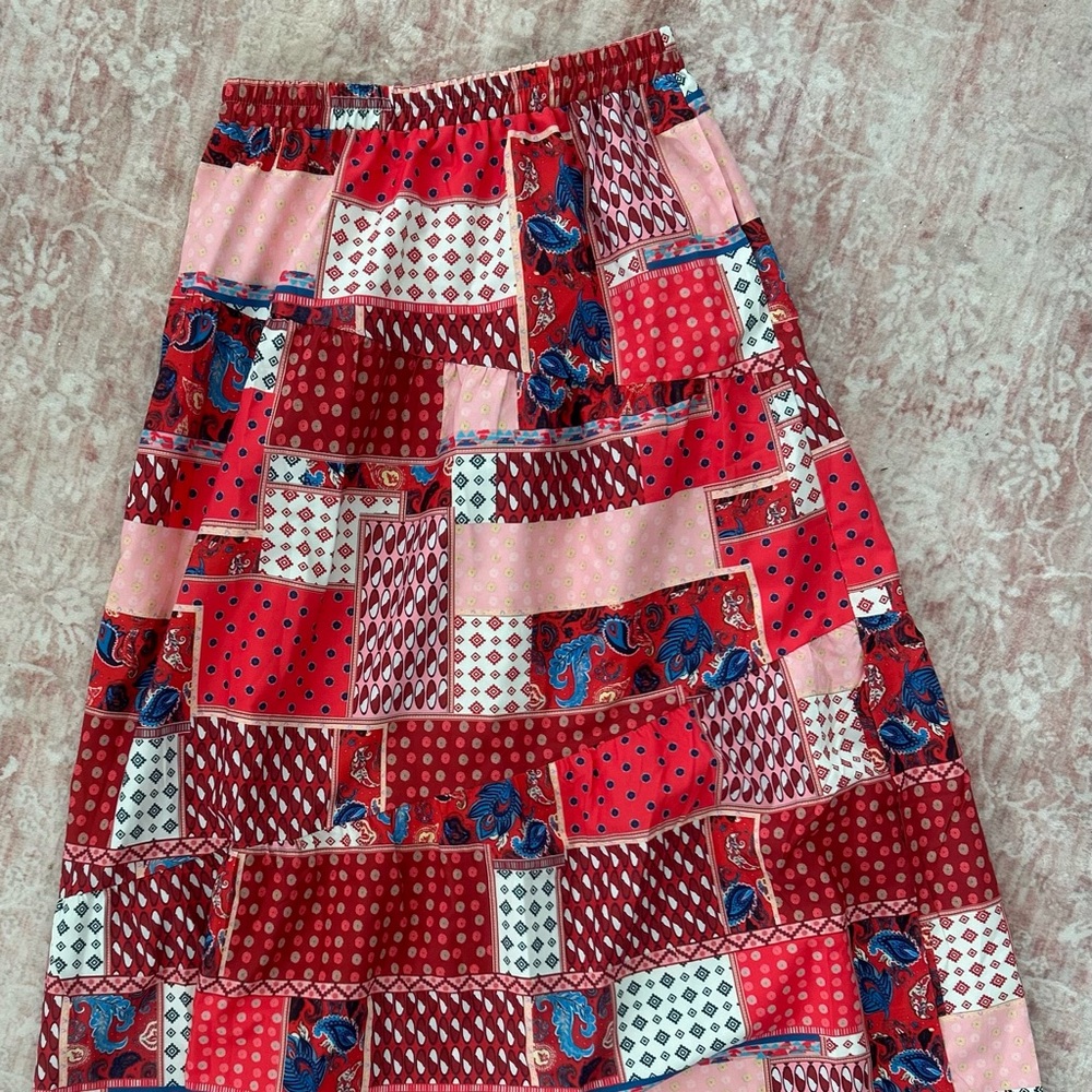 Red Patchwork Long Skirt